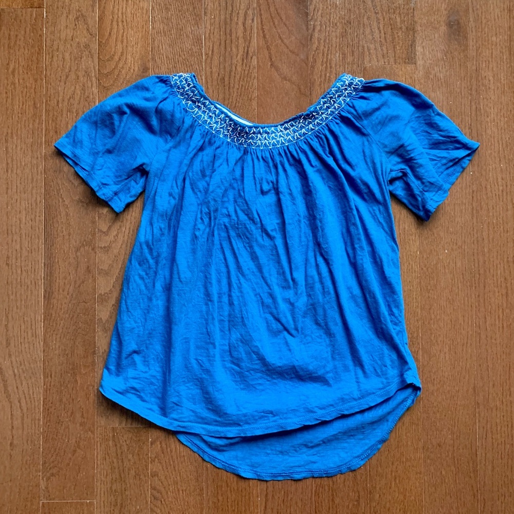 LOFT Blue Stretch Off Shoulder Blouse